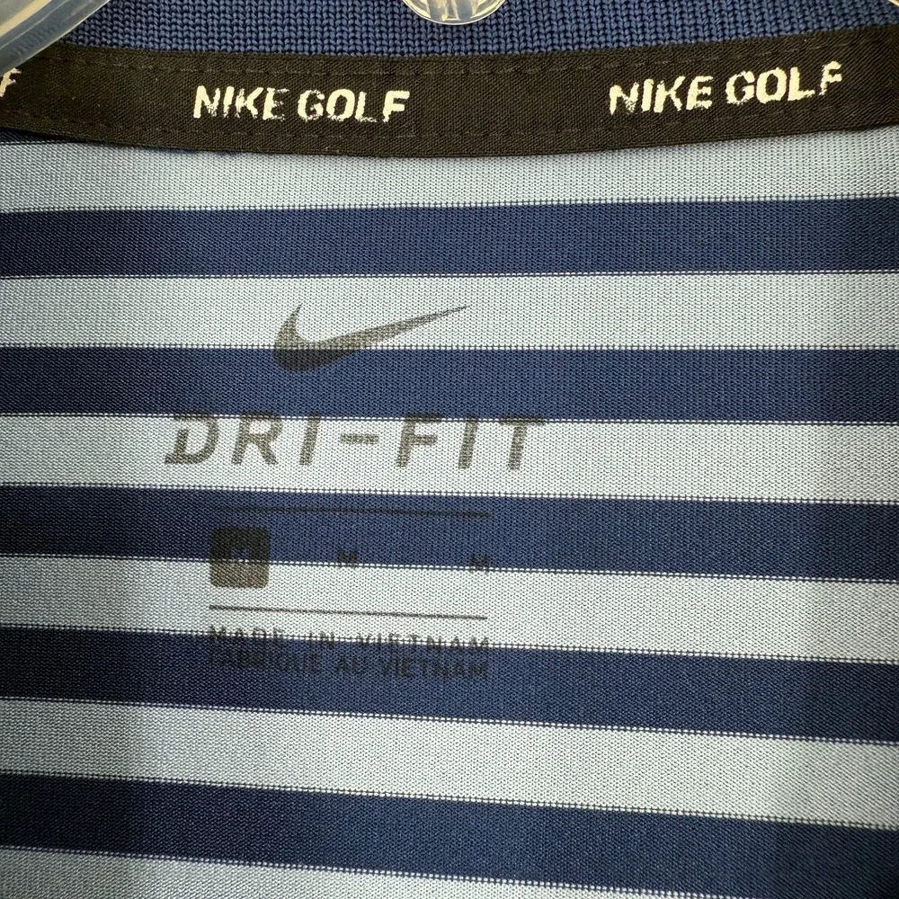 Nike Golf Men's Dri-FIT Striped Polo‎ Shirt M Navy Blue 891239-492 Swoosh Logo